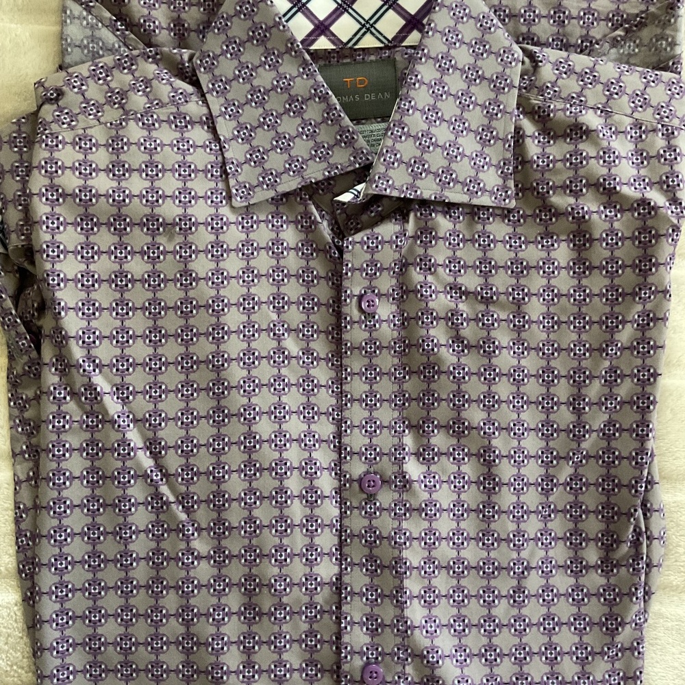 Thomas Dean Purple Patterned Dress Shirt – Size M